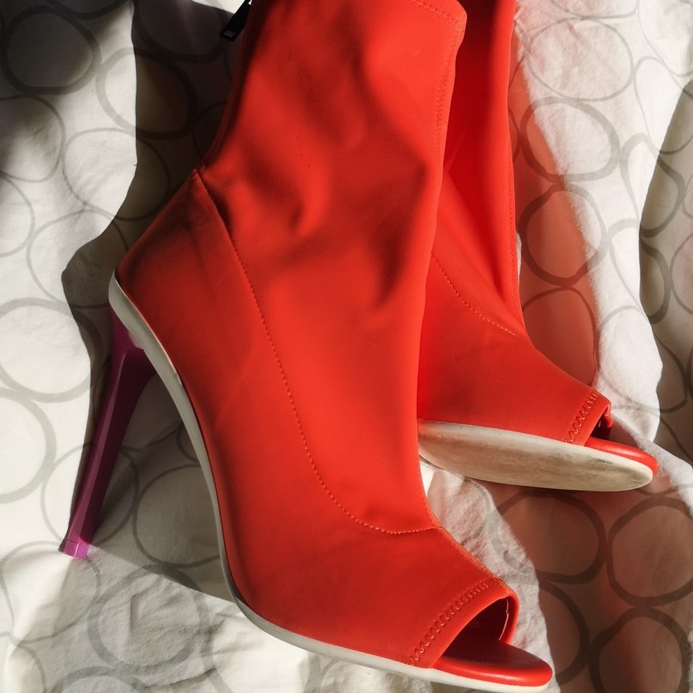 Bright Orange Open Toe Stiletto Bootie